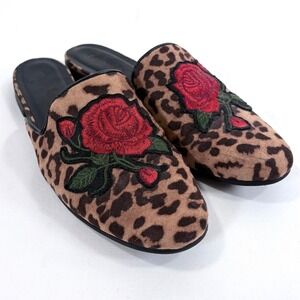 Paprika Leopard Print Rose Embroidered Mule Flats Women's Shoes 7.5 B Mb Wife